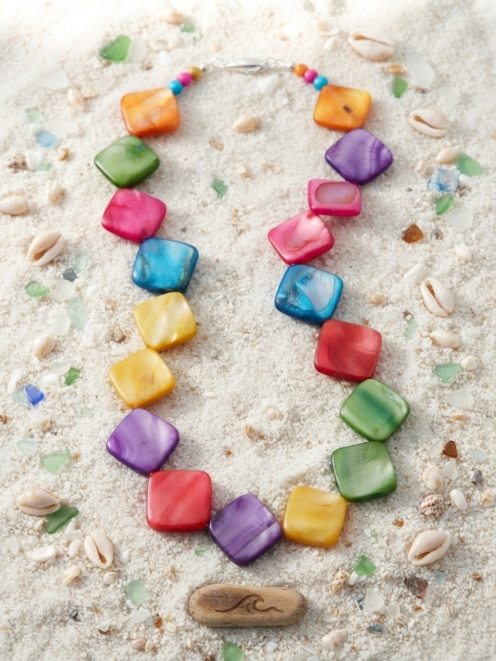 Colourful necklace Vibrant Rainbow Mother of Pearl style Bead Statement